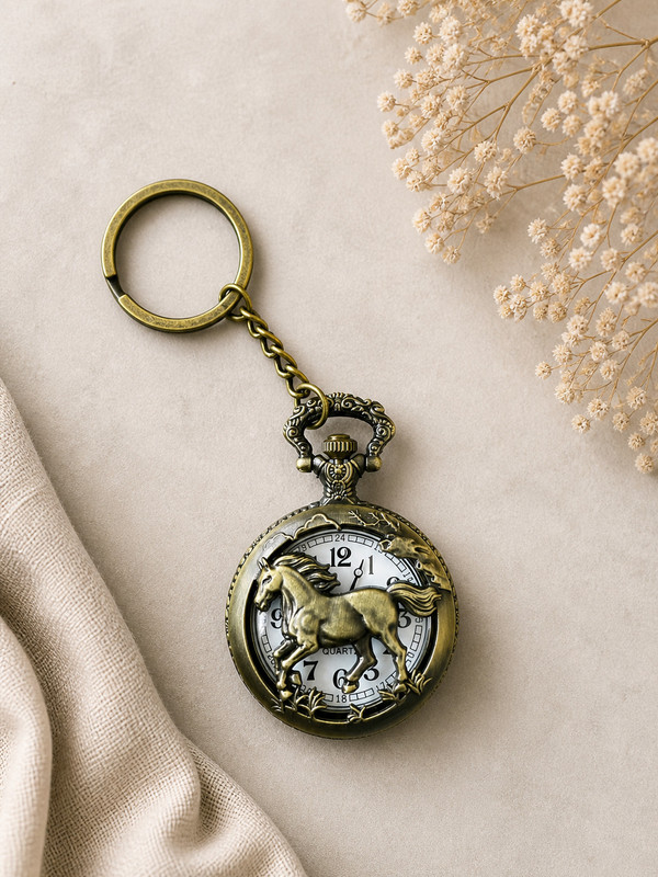 Faraports Vitage Running Horse Pocket Watch Key Chain FP113 Patina Bronze Pocket Watch Chain