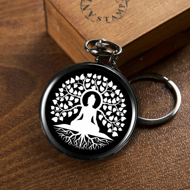 GT Gala Time Buddha Black Anime Themed Vintage Crystal Pocket Watch Key Chain for Car & Bike Keys – Spiritual Gift for Men & Women, Bronze Metal Chain Black metal Pocket Watch Chain