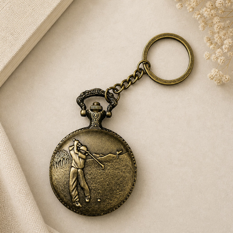 Faraports Antique Golf them Pocket Watch Key Chain FP114 Brass Brass Pocket Watch Chain