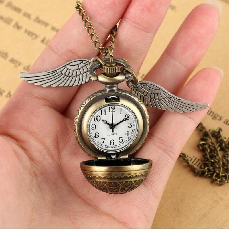 AZYASCO Harry Potter Snitch Ball Pendant Pocket Watch Quartz Analog Mini Necklace Gift HS-591 Vintage Metal Pocket Watch Chain