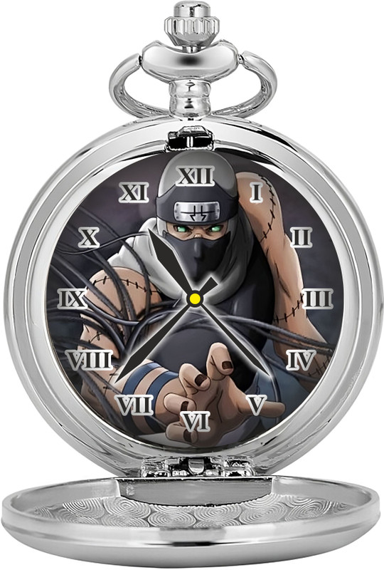 GT Gala Time Silver Naruto Theme Akatsuki Dial Printed Sasori Pocket Watch Key chain with Key Ring For Car & Bike Keys Gift for Men & Woman Silver Metal Pocket Watch Chain