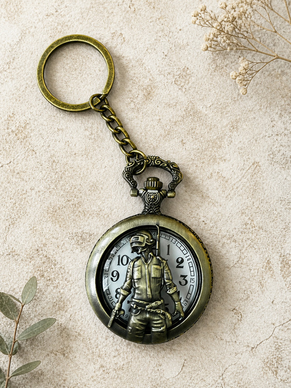 Faraports Bronze PUBG Pocket Watch Key Chain FP111 Patina Bronze Pocket Watch Chain