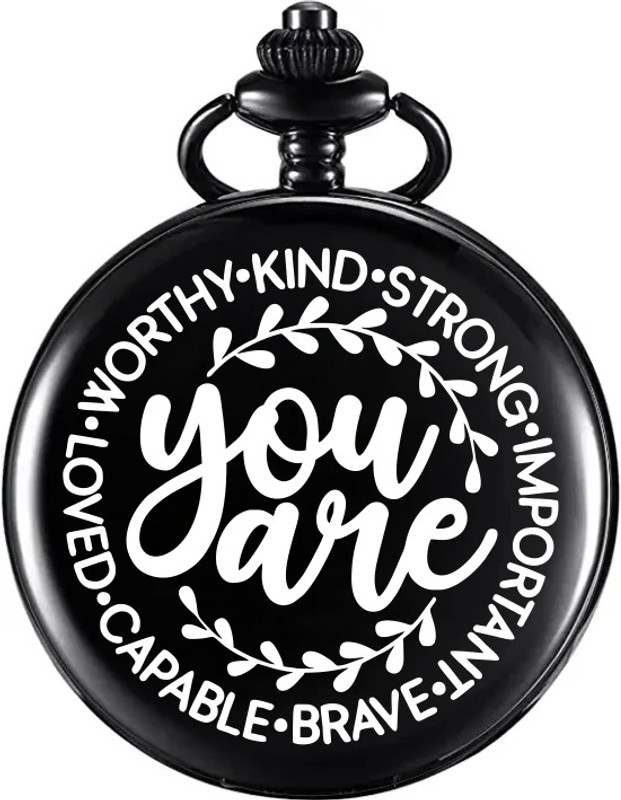 GT Gala Time You Are Loved Kind Brave Important Persnolised messaged Premium Quality Keychain Unique Retro themed Classic Premium quality Pocket watch Black Stainless Steel Pocket Watch Chain