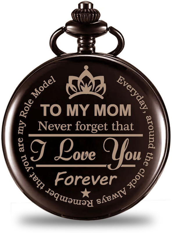 Exciting Lives Mom Pocket Watch - For Mother, For Mother's Day, Birthday, Anniversary, 2832 Silver, Black Stainless steel Pocket Watch Chain