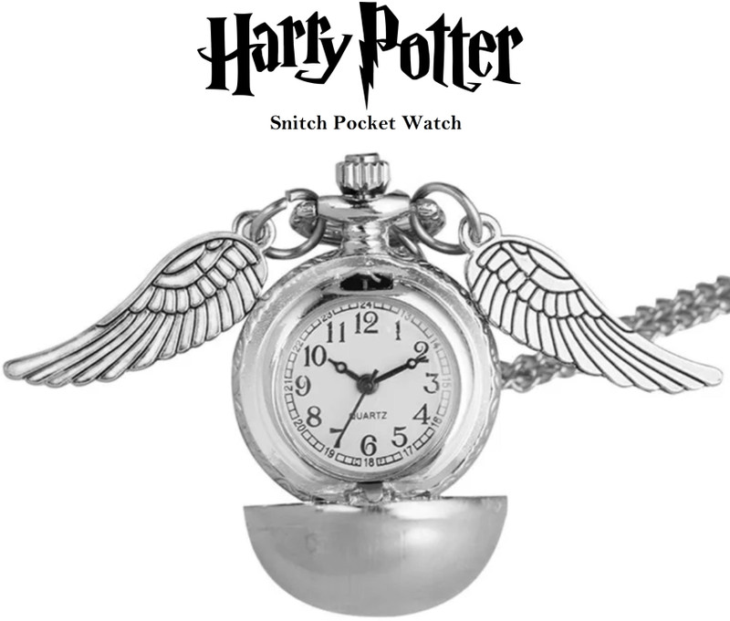 Mubco Harry Potter Silver Snitch Ball Pocket Watch Chain Pendants Quartz Analog White Dial Vintage Collectible Gift HPS_01 Silver Chrome Allow Pocket Watch Chain