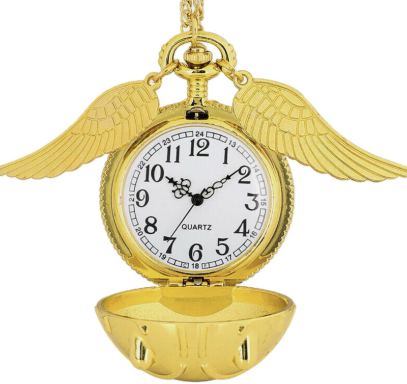 Mubco Harry Potter Golden Snitch Pocket Watch Chain Necklace Quartz Analog White Dial HP_148 Vintage Collectible Gift Golden Metal Pocket Watch Chain