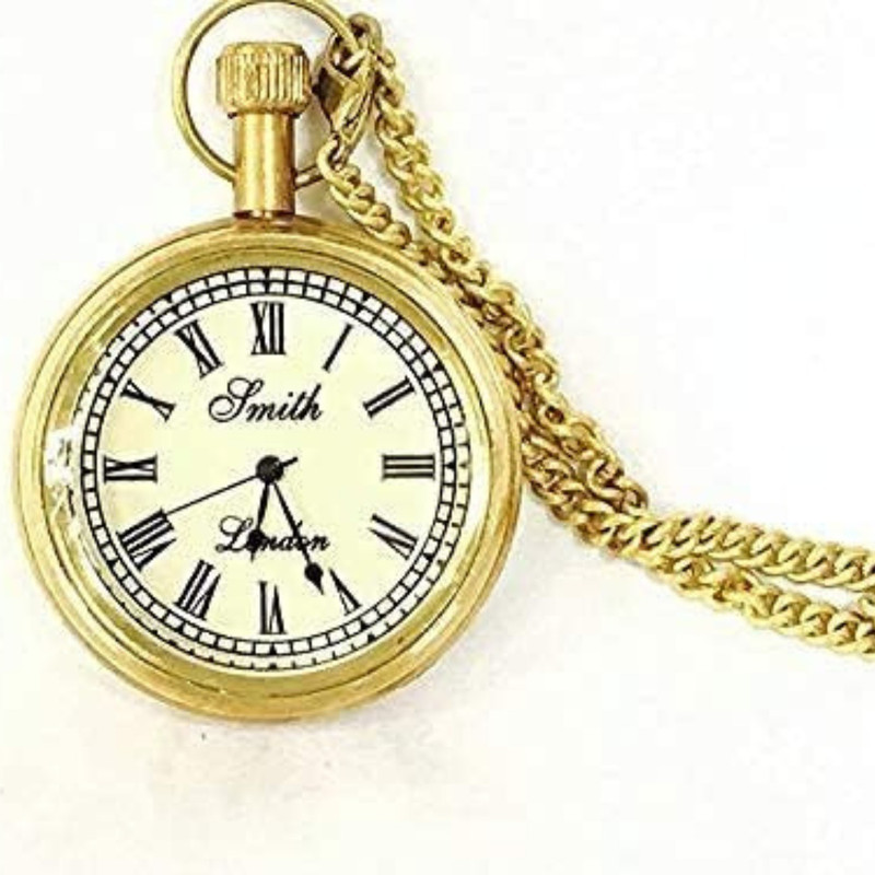 HE Vintage classic Vintage Brass Pocket Watch with Chain – Classic Roman Numeral Design mq-vp-106 brass brass Pocket Watch Chain