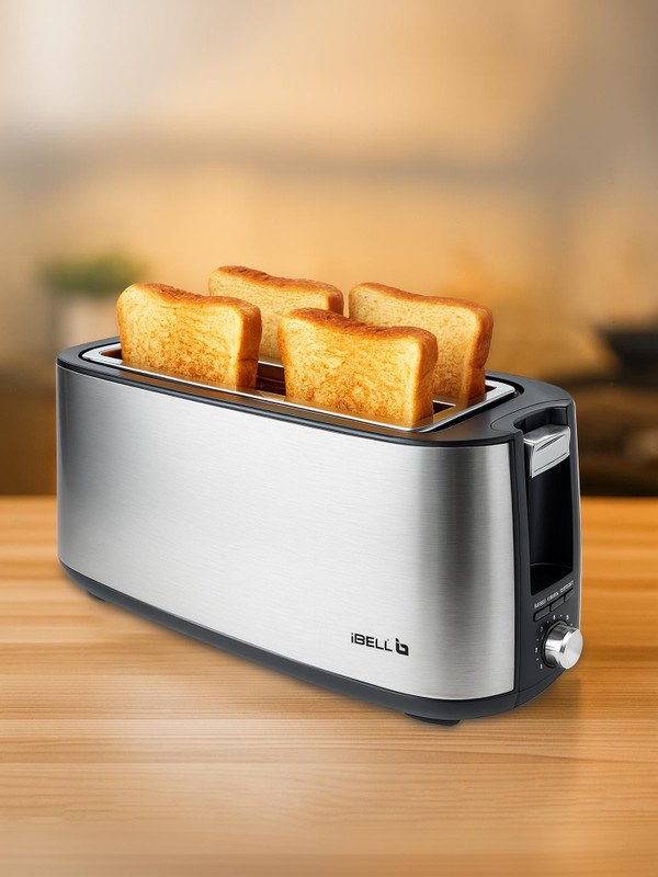 iBELL CrustoF40 Bread Toaster -Auto Shutoff, Defrost/Reheat/Cancel Button, 7 Level, 1400 W Pop Up Toaster(Silver)