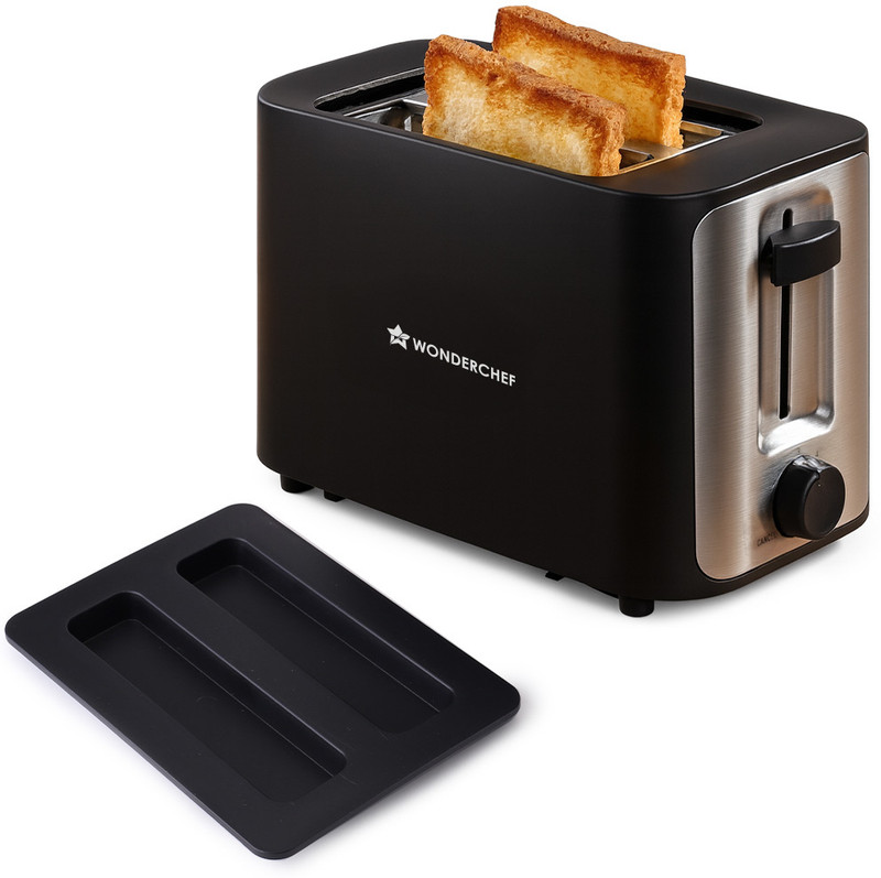 WONDERCHEF Roma 2-Slice Pop-up Toaster with Lid Cover, Automatic Electric 800 W Pop Up Toaster(Black)