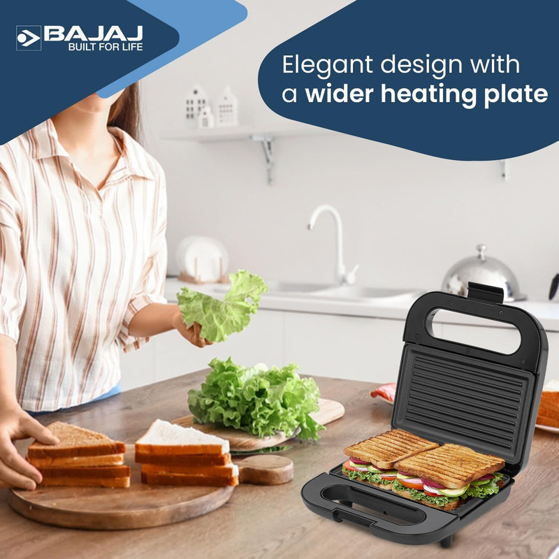 BAJAJ by Bajaj SWX 4 & 2-Slice Sandwich Griller | Non-Stick Coated Plates For Easy-To-Clean Grill Sandwich Maker(Black)