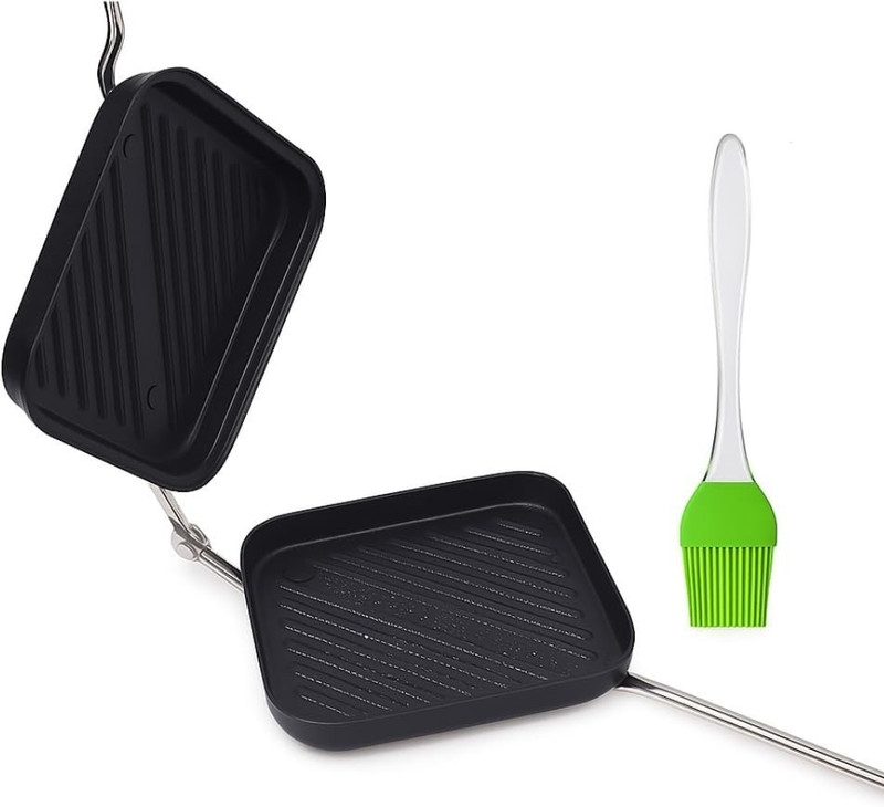Khatushyam by khatushyam Non-Stick Grill Sandwich Toaster with Nylon Brush | Gas Stove Compatible 100 W Pop Up Toaster(Black)