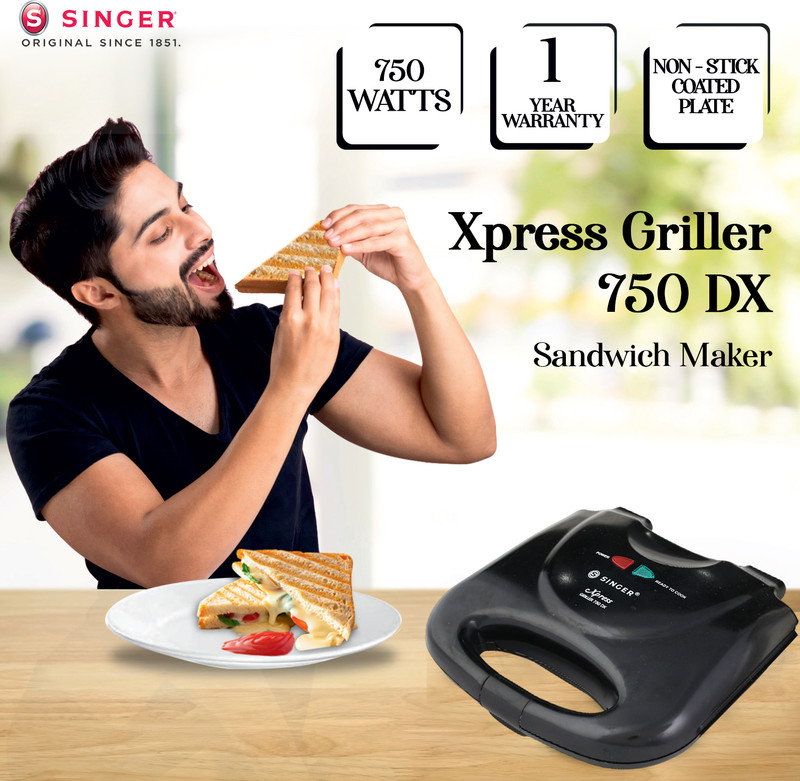 SINGER Xpress Griller+Cutie DX 1350 W Pop Up Toaster(Black)