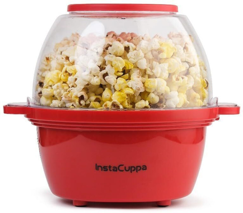 INSTACUPPA Electric Popcorn Maker | Automatic One-Button Non-Stick Popper | Large Transparent Lid as Serving Bowl | Butter & Seasoning Tray, Cool-Touch Base 1800 ml Popcorn Maker(Red)