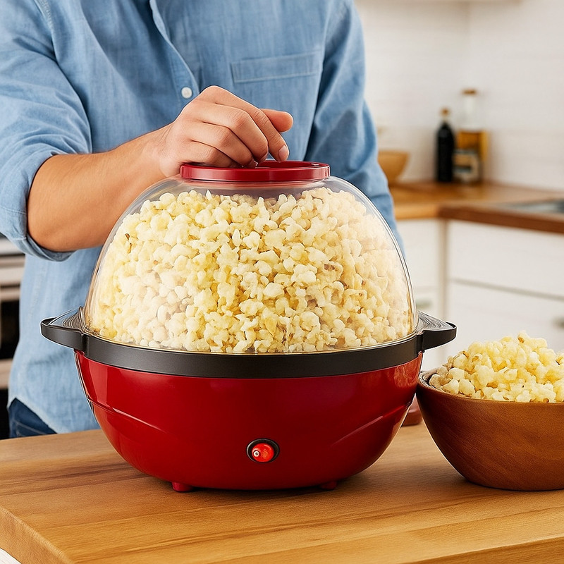 zvonko Automatic Stirring Popcorn Maker Popper, Electric Machine with Measuring Cap | Built-in Reversible Serving Bowl, Nonstick Plate, Easy Cleanup, Family 3.6 L Popcorn Maker(Multicolor)