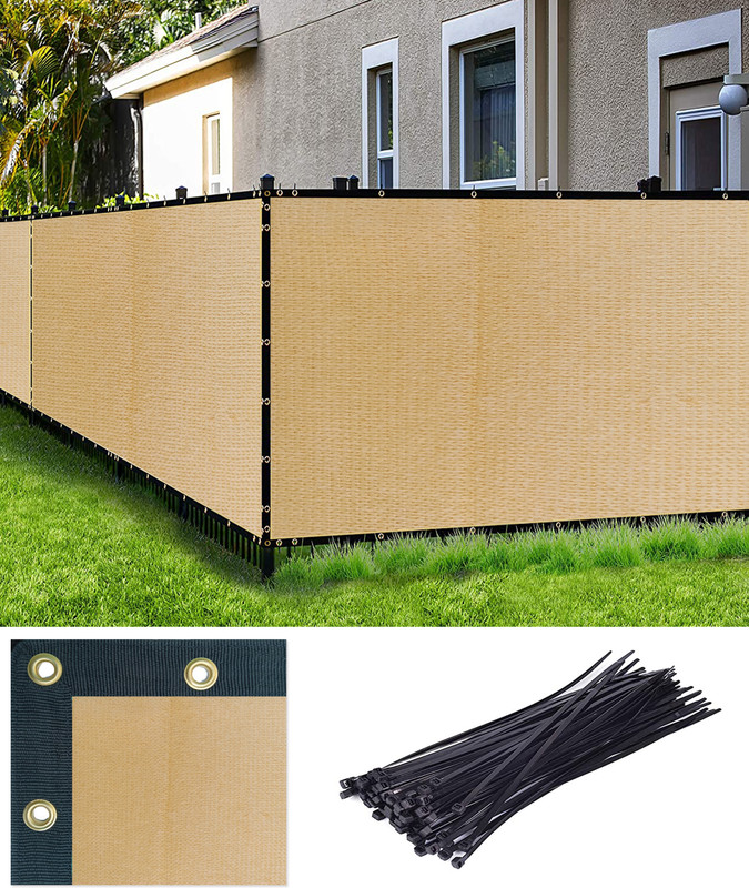 Freddo Privacy Screen PVC Fence Net with Brass Eyelets Tie Cords -1 mt X 4 mt Portable Green House(Beige)