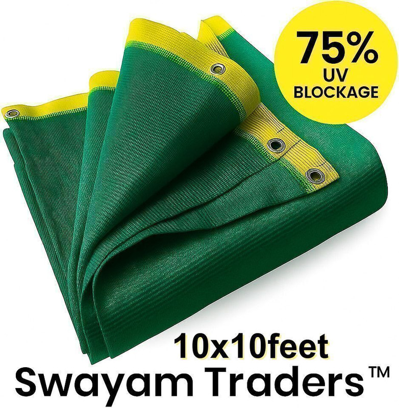 Swayam Traders 10x10 Feet Green Shade Net with 75% UV Protection | Garden Balcony Terrace Cover Portable Green House(Green)