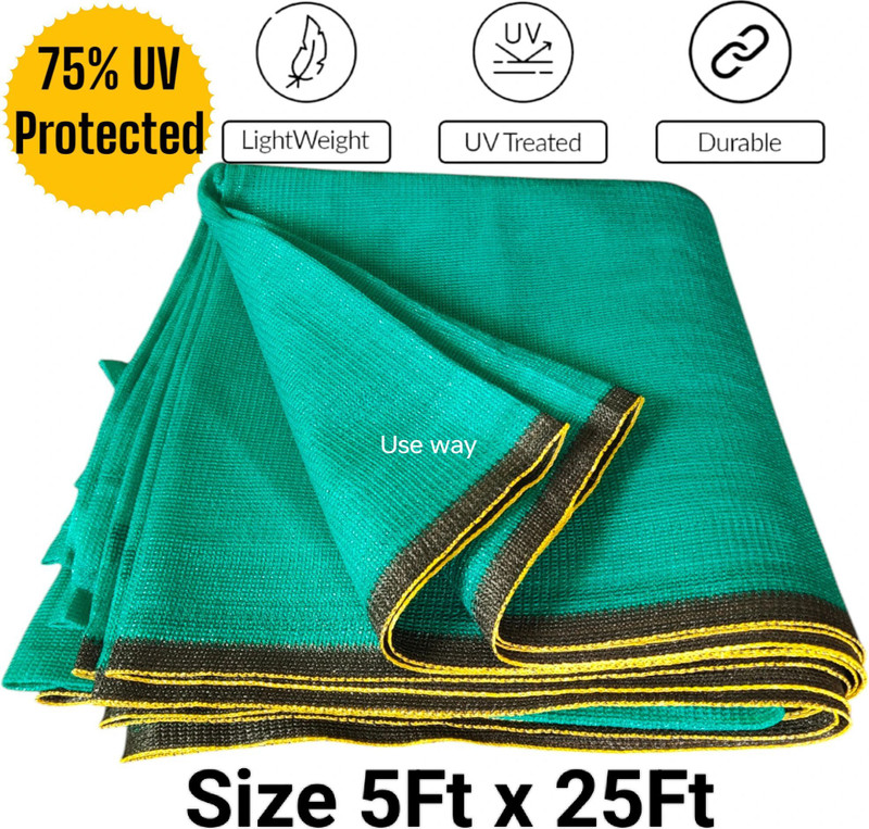 cappy Green Shade Net (5ft x 25ft)-75% Sunlight Block For Gardening/Plant/Balcony Portable Green House(Green)