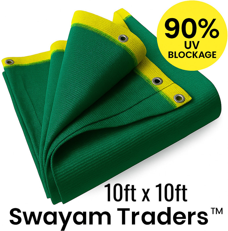 Swayam Traders 10x10 ft Green Shade Net with eyelets | 90% UV Protection | Gardening net Portable Green House(Green)