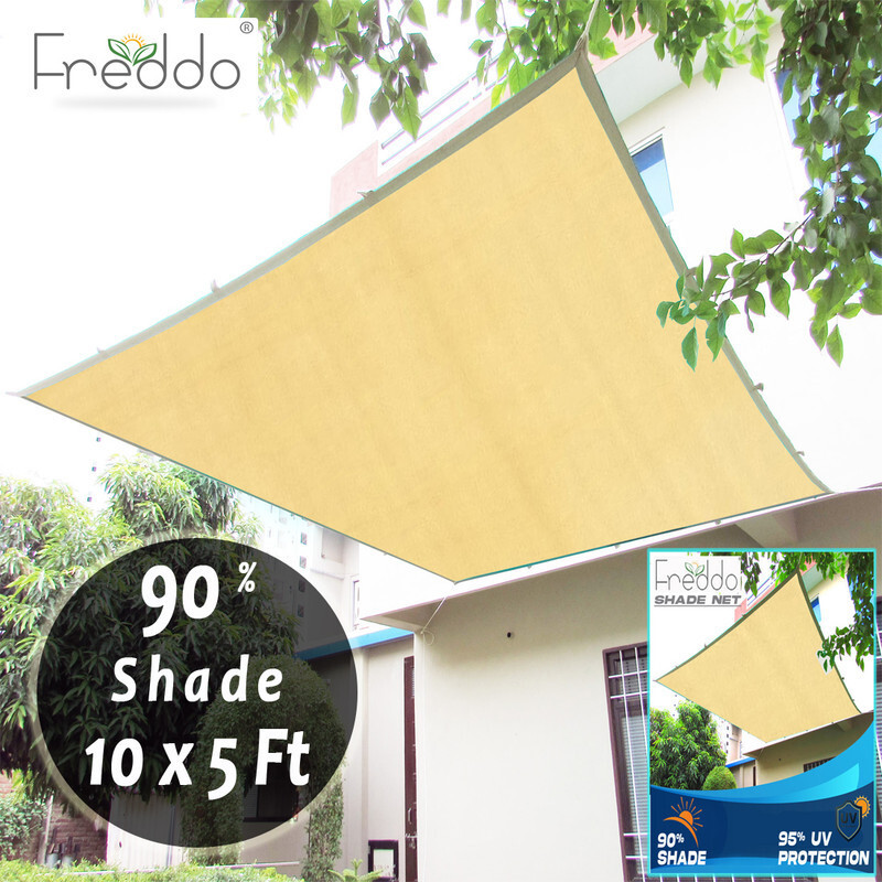 Freddo Sun Shade Net 10 X 5 ft cotton webbing 90% Portable Green House(Beige)