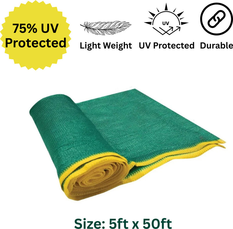 Plixl 75% Uv Stabilized Green Shade Net 5'ft x 50'ft Multipurpose For Garden/Balcony Portable Green House(Green, Yellow)