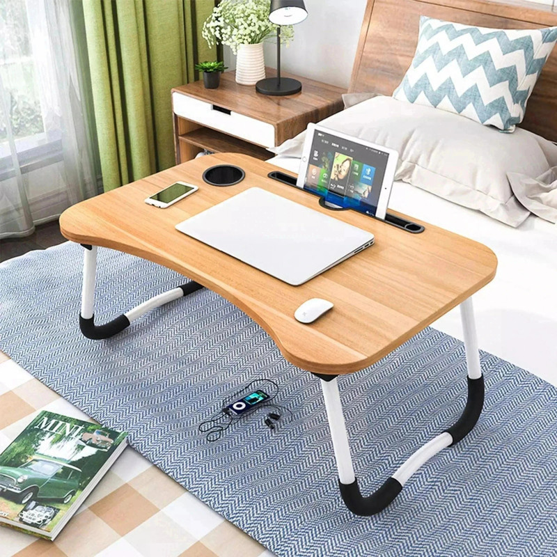 KAIZONE Multipurpose Foldable with Cup Holder, Study , Bed Wood Portable Laptop Table(Finish Color - Brown, Pre Assembled)