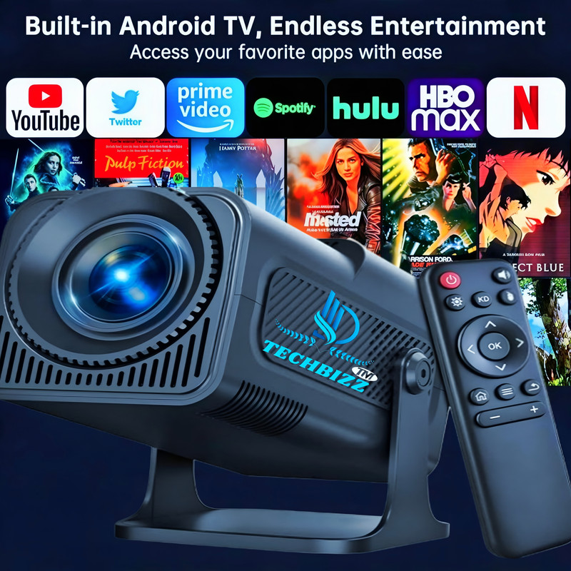 TECHBIZZ HY 320 SMART HOME ANDROID 12,150"GIANT SCREEN,4K 1080P NATIVE RESOLUTION (21000 lm / 1 Speaker / Wireless) Portable Projector(Black)