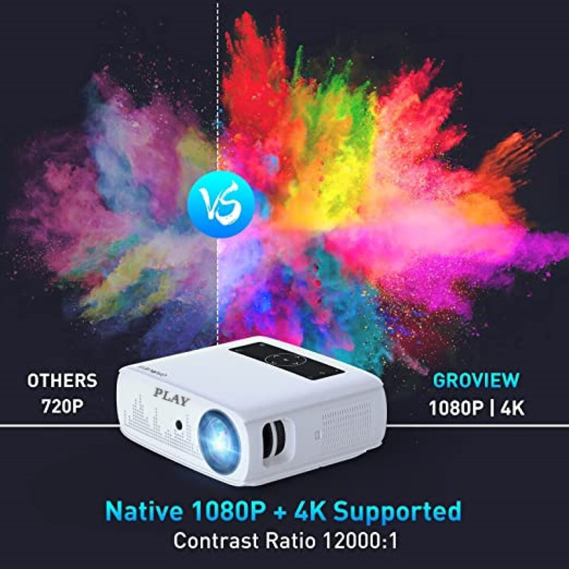 PLAY PLAY Quad core Android 9.0 WiFi Smart 1080P 3D Full HD LCD LED 5600 lm Full hd Home theater Portable Projector 6500 lm LED Corded Mobiles Portable Projector(White, Black)