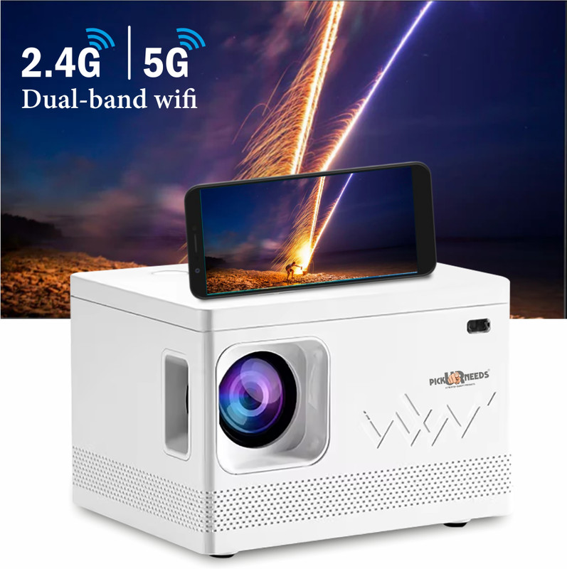Pick Ur Needs Mini Home Projector Dual Band WiFi + Bluetooth Support Mobile Phone Mirror HD 2500 lm LCD Corded & Cordless Mobiles Portable Projector(White)