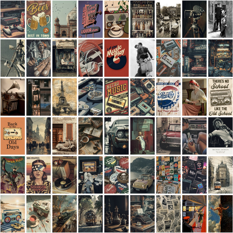 54 Vintage Aesthetic Mini Posters – 4x6 Inch Wall Collage Kit | Retro Room Decor, Aesthetic Scrapbook, Indie Wall Art, VSCO Photo Collection Vinyl(6 inch X 4 inch) - 75% off at DetectaDeal