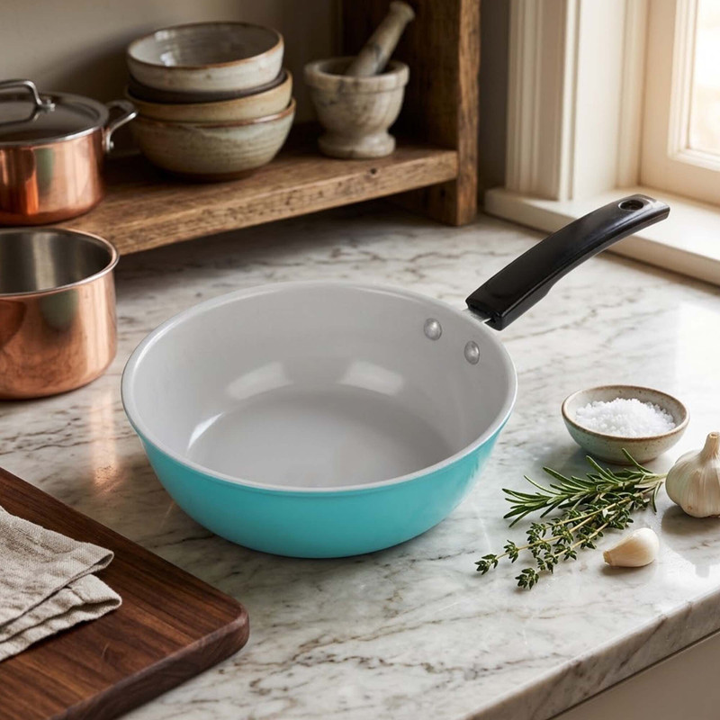 Dozy Non-Stick 20cm Deep Fry Pan - PFOA Free Turquoise Cookware Sauce Pan 20 cm diameter 1.5 L capacity(Cast Iron, Non-stick, Induction Bottom)