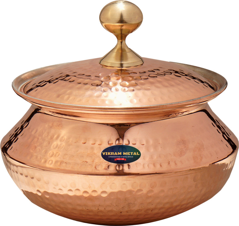 Vikram Metal Hammered Copper Handi/Sipri with lid for Cooking & Serving | Handi 4 L with Lid(Copper, Non-stick)