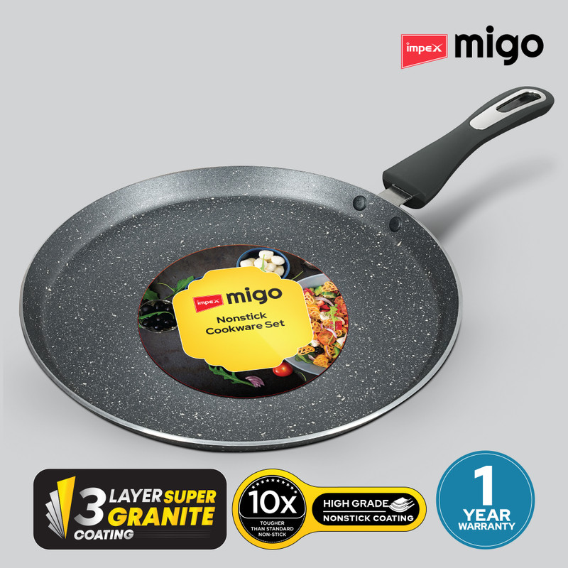 IMPEX Granite Nonstick Large Tawa 30 cm with Spatula, 3 Layer Super Granite Coating Tawa 30 cm diameter(Aluminium, Non-stick, Induction Bottom)