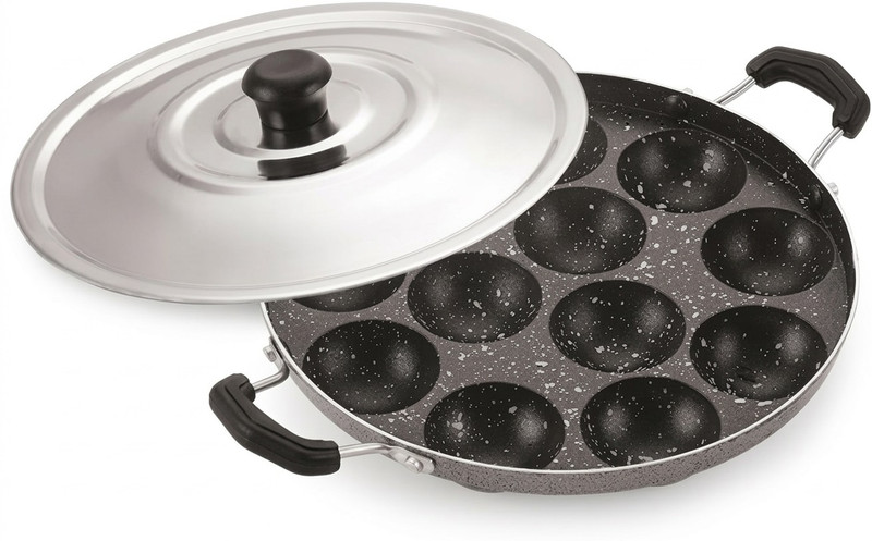 Masox Store Non Stick kulipaniyaram nonstick Paniyarrakal/Paniyaram/Appam Pan/Appam Maker Pancake Pan 23 cm diameter with Lid 0.125 L capacity(Aluminium, Non-stick)