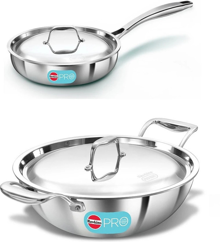 Hawkins Pro Frying Pan, Triply Stainless Steel, Silver, (PSF26S) Fry Pan 26 cm diameter with Lid 1.5 L capacity(Stainless Steel, Induction Bottom)
