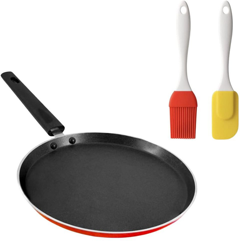 SHWENT Non-Stick Flat Pan With Silicone Oil Brush Combo – Ideal for Dosa, Roti & More Tawa 25 cm diameter with Lid(Aluminium, Non-stick)