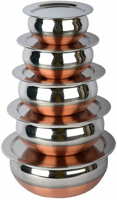 Resoco 3 Copper Handi Set, Serving And Cooking Bowl, 3 Bowl Set, Dinner Handi Set Handi 0.3 L, 0.8 L, 1.3 L(Stainless Steel, Copper, Non-stick)