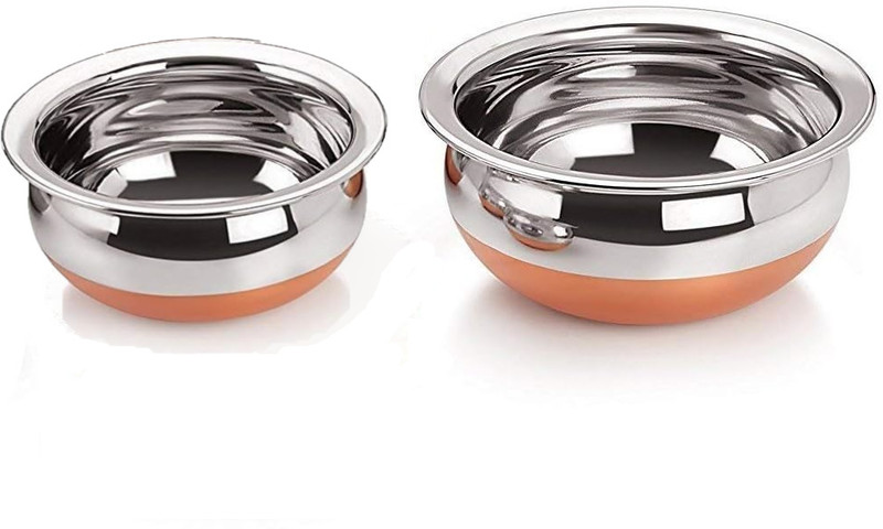 ALWAFLI Stainless Steel Copper Bottom Cooking Serving Biryani, Punjabi Pot Pan Combo Handi Set 3 Piece Handi 0.5 L(Stainless Steel, Non-stick, Induction Bottom)