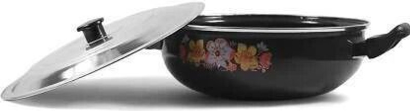 Mehak 15 cm with Lid 2kg heavy quality Kadhai 25 cm diameter with Lid 3 L capacity(Iron, Non-stick, Induction Bottom)