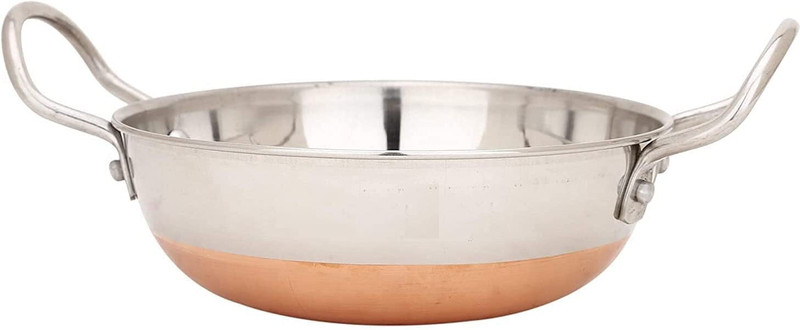 Tannu Craft Steel Cooper Kadhai Kadhai 15 cm diameter 1.5 L capacity(Steel, Copper)