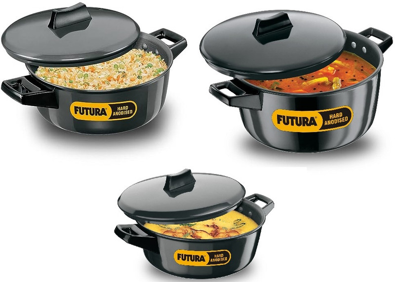 Hawkins Hawkins Futura 2L, 3L, 4 L , Saucepan with Lid, for Cooking and Serving, Sauce Pan 25.5 cm diameter with Lid 2 L, 3 L, 4 L capacity(Hard Anodised)