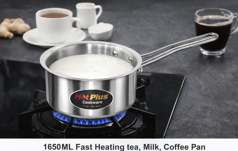 Hot plus Try Ply Sauce Pan, 1650 ML – for tea,milk,coffee Pot 18 cm diameter 1.65 L capacity(Triply, Non-stick, Induction Bottom)