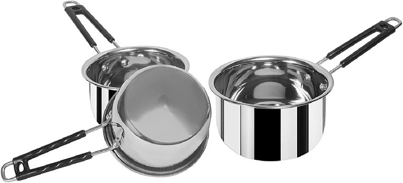 RBGIIT SS_01 Stainless Steel (22 Guage, Heavy Material) Sauce Pan / Milk - Tea PAN 3 pcs Combo Set Capacity:- 1, 1.5, 2 Liter Sauce Pan 15.5 cm, 17 cm, 18.5 cm Diameter (Non-Stick) Cookware Set Stainless Steel Base Sauce & Milk pan, Sauce and Milk Pot, Tea & Coffee Pan with PVC Grip Handle, Sturdy S