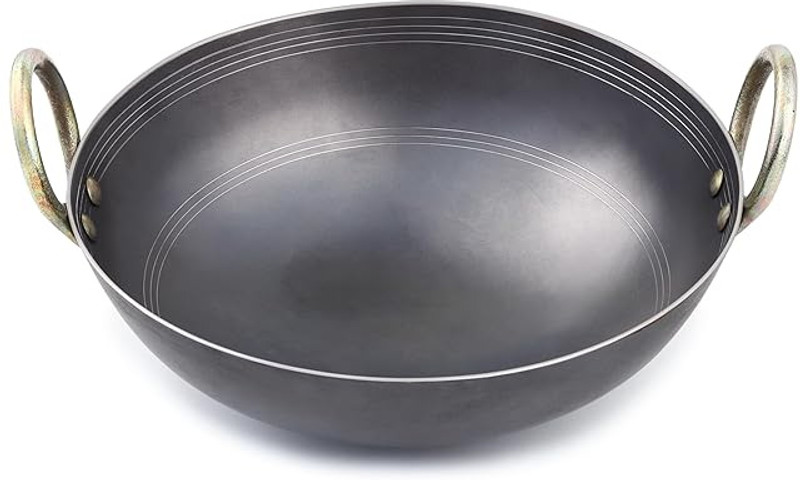 ZUKAH 10 Inch Food Grade Iron Kadhai Wok Frypan Lohe ki Kadai Smooth Handles Kadhai 25.4 cm diameter 2 L capacity(Iron)