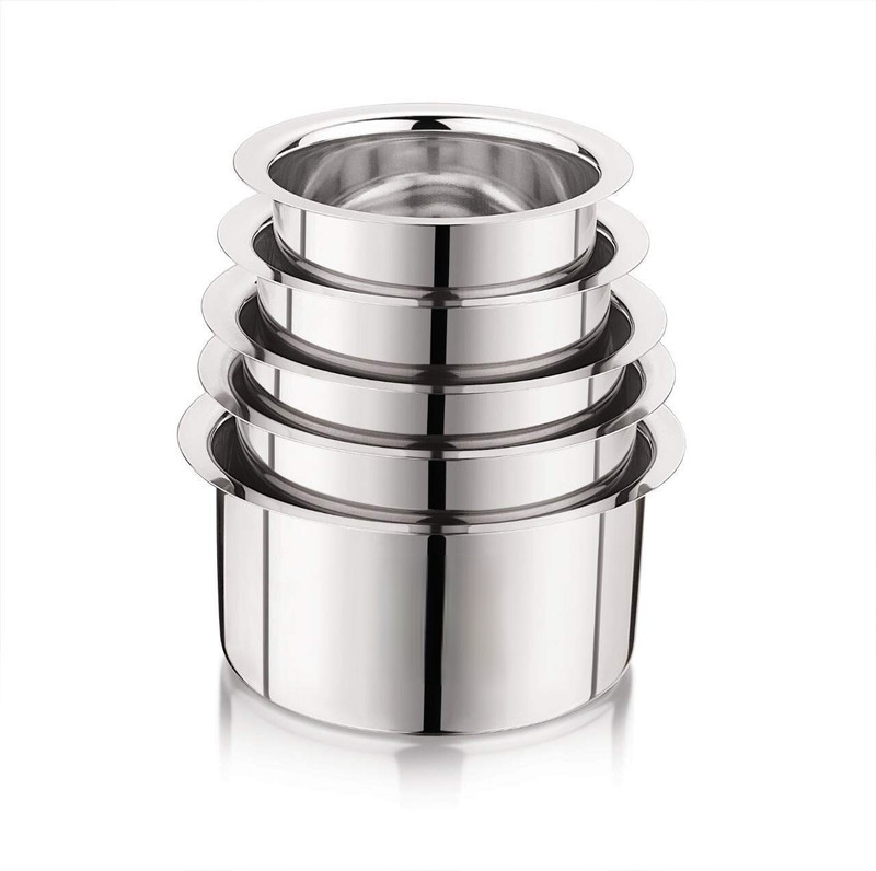 RBGIIT SS_107 Cooking Pathiram Cookware Set Steel Bowl Bhagona Donga Tapeli Ahrudh Tope Handi 0.55 L, 0.85 L, 1.2 L, 1.5 L, 2 L(Stainless Steel)