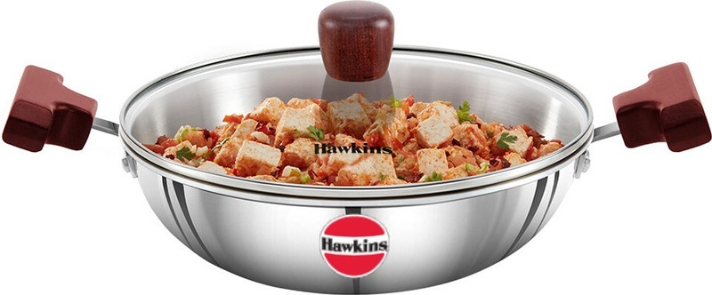 Hawkins Pro Tri-Ply Stainless Steel Deep-Fry Pan (PSK80S) Kadhai 33 cm diameter with Lid 8 L capacity(Triply, Induction Bottom)