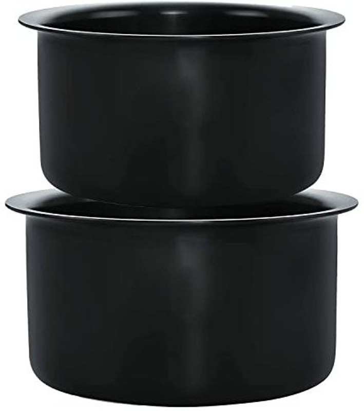 NIRLON Hard Anodised Cook Tope/ Gas Stove Compatible Boiling Tope Tope/Bhagona/Patila Set 1.8 L, 3 L capacity 19 cm, 17 cm diameter(Aluminium, Non-stick)