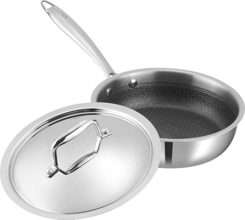 VINOD Platinum Sas Pro Sautepan With Lid - 24 Cm - 2.8 Ltr Pot 24 cm diameter 2.8 L capacity with Lid(Steel, Non-stick, Induction Bottom)