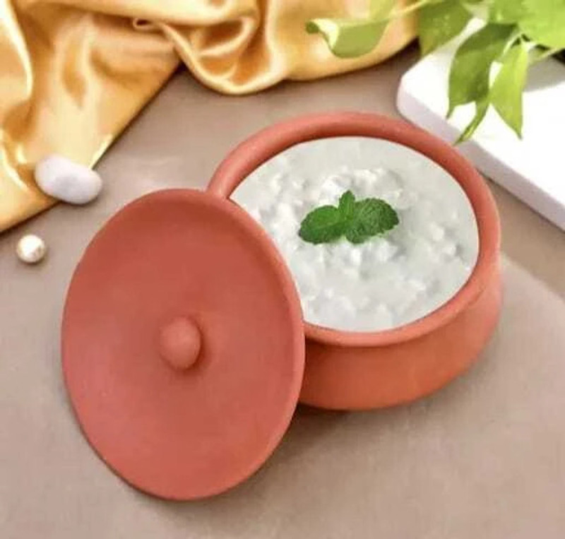 Nidhansh Handmade Earthern Mitti ki Dahi/Biryani Handi for Cooking & Storing Curd Milk Handi 0.5 L with Lid(Earthenware, Non-stick)