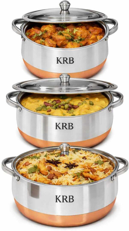 KRB KRB HANDI COPPER BOTTAM HANDI WITH LID Handi 0.7 L, 1.5 L, 2 L with Lid(Stainless Steel)