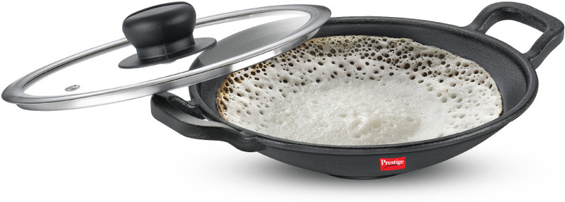 Prestige Cast Iron Appachetty Appachatty Pan 20 cm diameter with Lid 2 L capacity(Cast Iron, Non-stick, Induction Bottom)
